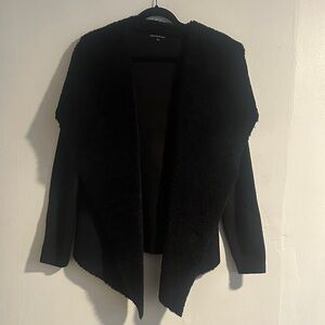 Women's Black Faux-Shearling Open Front Jacket